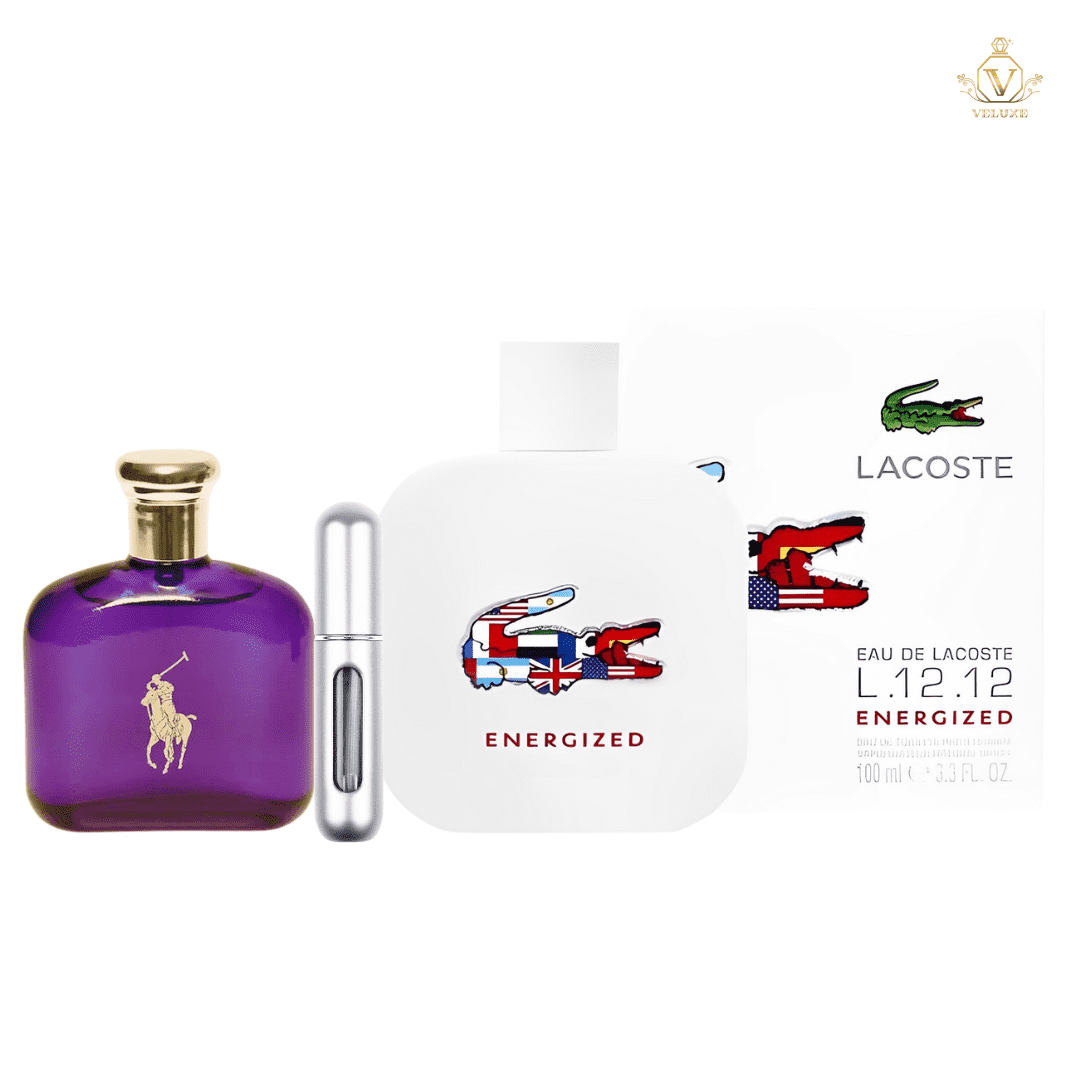 Combo Lac0st3 Energiz3d Men + Pol0 R4ph L4uren 50ml Dama + Atomizador